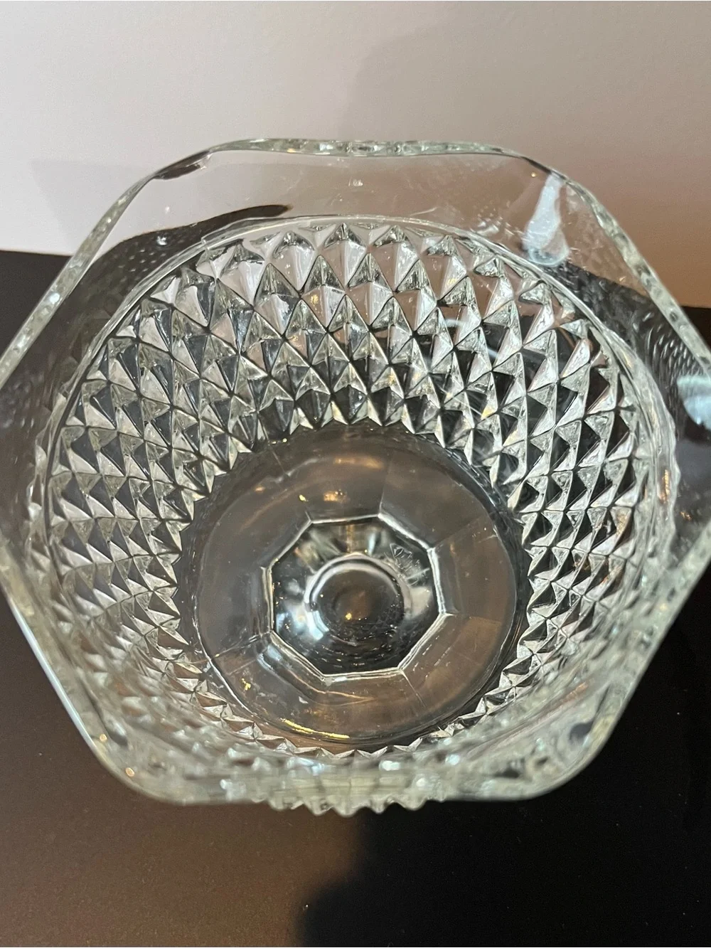 Vintage Indiana Glass Diamond Point Clear Footed Bowl OR Fairy Lamp Base